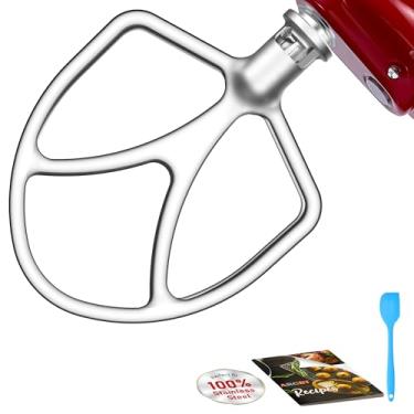 Imagem de Batedor plano de aço inoxidável polido para batedeira KitchenAid 5-6Qt Bowl-Lift, acessórios de pá não revestidos se encaixam perfeitamente no mixer KitchenAid, pode ser lavado na lava-louças,