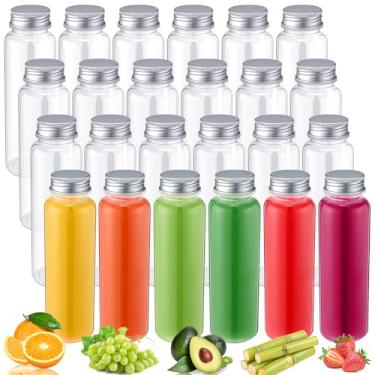 Imagem de Thenshop 50 pacotes de garrafas de suco de plástico de 293 ml com tampas sem BPA, garrafas sensoriais, recipiente reutilizável a granel para bebidas com tampa à prova de vazamento, recipiente de