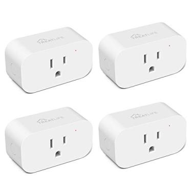 Imagem de Alexa Smart Plug pacote com 4, temporizador programável resistente de 7 dias, tomada inteligente WiFi 1800W 15A, trava infantil, modo de férias, conexão WiFi confiável, funciona com Echo e Google Home
