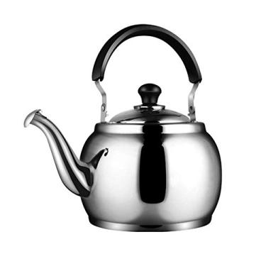 Imagem de IIPOSAQQ Bule de café para acampamento, chaleira para fogão, cabo ergonômico resistente ao calor e chaleira de aço inoxidável polido (prata 3L)