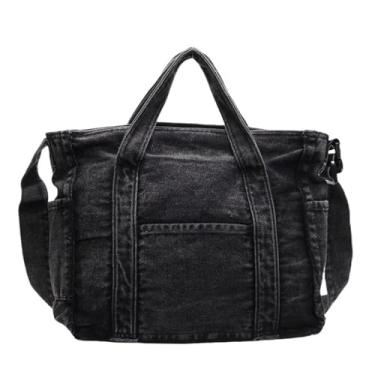 Imagem de Extolove Bolsa jeans feminina bolsa jeans casual bolsa de ombro transversal de grande capacidade, Preto, Large