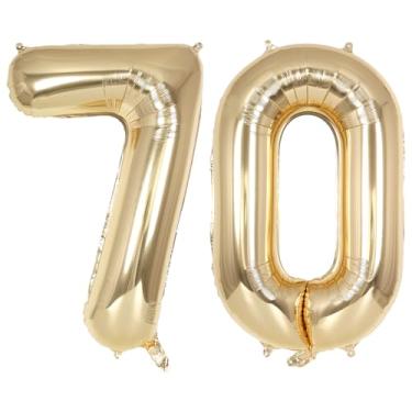 Imagem de Champagne Gold Large Number 70 Balloon, 40 Inch Light Gold Foil Helium Number Balloons, Giant Mylar Number 70 Balloons for 70 Years Old Birthday Party Anniversary Decorations (Champagne Gold 70)