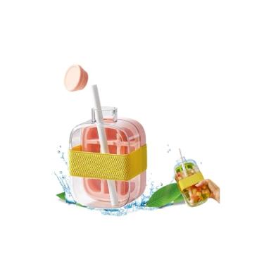 Imagem de Garrafa de gelo 2 em 1 com canudo – Garrafa de água com bandeja de gelo fácil de pressionar, tampa à prova de vazamento, máquina de gelo vertical para freezer, viagens, academia e uso doméstico (rosa