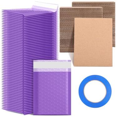 Imagem de Tatuo O conjunto de 301 peças de protetor de envio de cartões colecionáveis inclui 200 inserções de folhas de papelão ondulado, 100 envelopes de plástico bolha acolchoados e fita adesiva (Roxo)