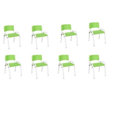 Imagem de Kit 8 Cadeiras Infantil Iso, Escola, Base Branco- Verde Claro - J A Ga