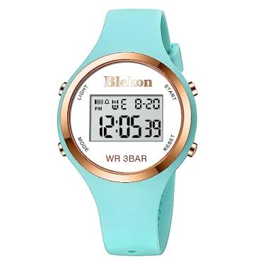 Imagem de Blekon Relógio digital feminino Orginal para esportes ao ar livre – Relógio digital feminino com luzes LED despertador/cronômetro/exibição de data e mês, relógio digital feminino 3 ATM, resistente à água, Aqua, Relógio digital esportivo para ambientes externos