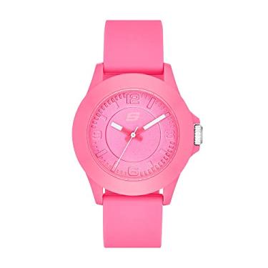 Imagem de Skechers Relógio esportivo casual feminino Rosencrans de quartzo médio de plástico e silicone, rosa, Relógio analógico