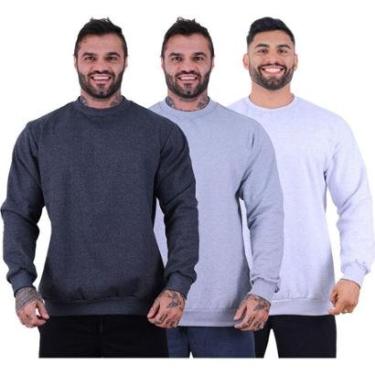 Imagem de Kit 3 Blusa Frio Moletom Basic MXD Conceito Sem Capuz e Bolso Lisas-Masculino