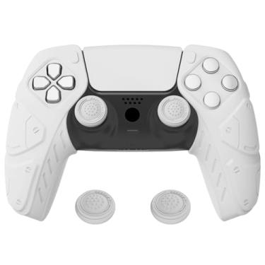Imagem de PlayVital Capa de silicone macia ergonômica para controle remoto da Mecha Edition para DualSense, películas protetoras de borracha com tampas de polegar para controle PS5 – Compatível com estação de carregamento