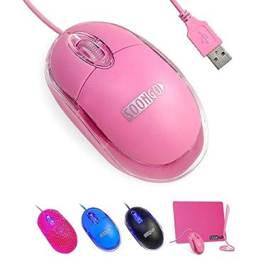 Imagem de SOON GO Mouse rosa, mouse de computador, com cabo USB rosa de 1,5 m - compatível com Windows, Linux, Mac, laptop, PC e desktop - ideal para escritório, casa, negócios, escola, crianças e mulheres