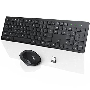 Imagem de Teclado e mouse sem fio, combo de mouse e teclado sem fio WisFox de tamanho completo, combo de teclado sem fio USB silencioso de 2,4 GHz para PC, desktops, computador (preto)