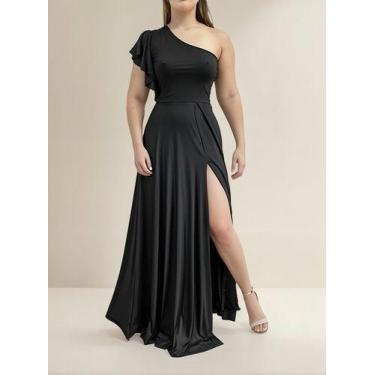 Imagem de Vestido Madrinha Com Fenda E Manga Godê Para Festa Casamento - Casual 