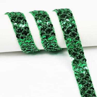 Imagem de 12 jardas - Acabamento de fita de lantejoulas verdes longas, medindo 22 mm (0,86 polegadas) de largura. Ideal para projetos de costura, artesanato DIY, fantasia e decoração de casa (verde)