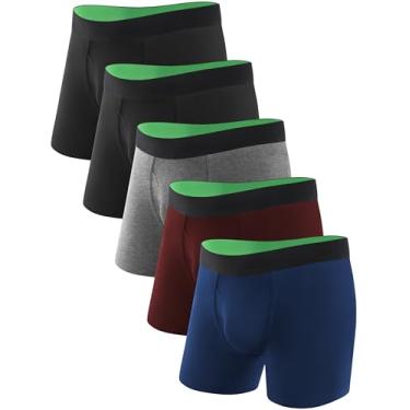 Imagem de TIICHOO Cueca boxer lavável para incontinência urinária masculina com absorção frontal, pacote com 5 (GG, 2 pretas/bordô/azul marinho/cinza claro)