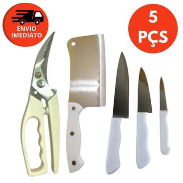 Imagem de Kit 05 Pç Tesoura Trinchante Multifunções Cortar Frango Com Cutelo 6 e