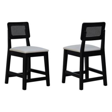 Imagem de Kit 2 Banquetas Baixa/Cadeira Gabi Madeira Maciça Encosto Telinha Asse