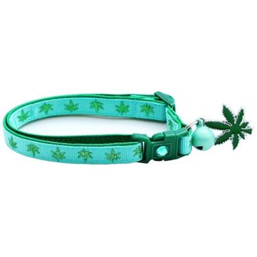 Imagem de Coleira para gatos de maconha com sino e pingente | Coleira de segurança | Tamanho grande ajustável ou coleira de gatinho... (Aqua, Grande (4,5 kg ou mais))