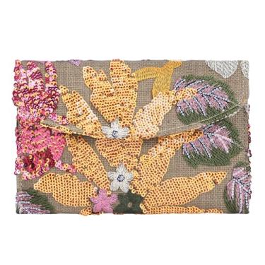 Imagem de Fecialy Bolsas de mão bordadas para mulheres, bolsa floral de lantejoulas com contas, bolsa de festa formal, Laranja