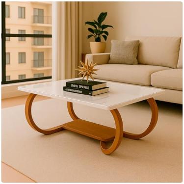 Imagem de Mesa De Centro Tampo De Vidro Laqueado Base Madeira - Gaia (Branca)