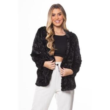 Imagem de Casaco Teddy Aveludado com Capuz Zipituka 1964 Preto-Feminino