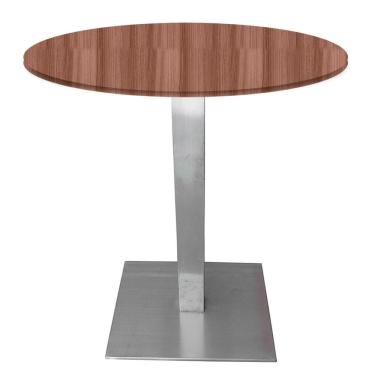 Imagem de Mesa Quadrada Alpha Inox Prata 73,50 Cm (altura) Tampo Mdp Redondo 70 Cm Walnut (larg)