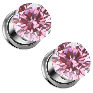 Imagem de Ruifan Calibres para orelhas ASTM F136 titânio redondo transparente CZ único alargador parafuso túnel calibres brincos expansor de orelha kit alargador alargador plugues piercing para mulheres homens