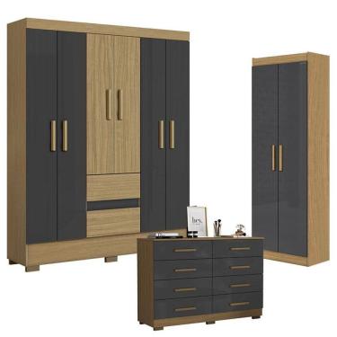 Imagem de Guarda Roupa Casal Coimbra 2005138 com Armário Multiuso 2000191 e Cômoda 2014148 Atacama Grafite - Aramóveis