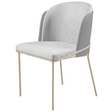 Imagem de Cadeira Aurora Linho Cinza Couro Cinza Metal Champanhe