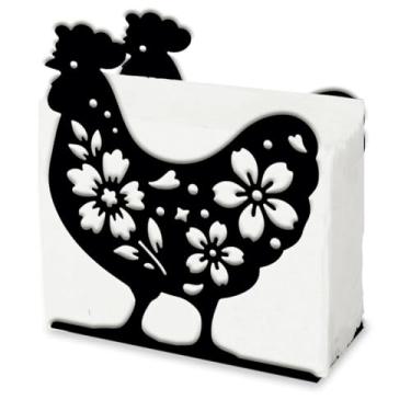 Imagem de SUPERDANT Porta-guardanapos de galinha com flores para mesas dispensador de metal de galo estilo fazenda suporte de lenços de pano de ferro organizador de guardanapos para casa sala de jantar cozinha