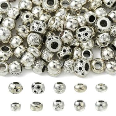 Imagem de Ipotkitt 100 peças 10 estilos de tambor de liga de prata antiga contas europeias estilo tibetano barril Rondelle contas grandes para joias faça você mesmo, pulseira, colar, brincos, artesanato