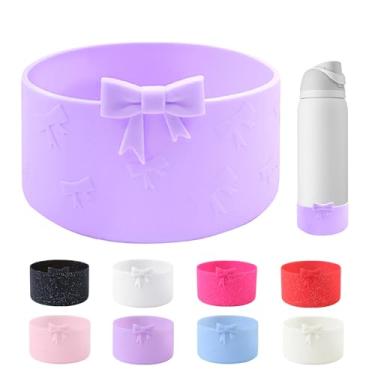 Imagem de YAYAYOUNG Bota de silicone Bow para garrafa de água Owala 947 ml, capa protetora antiderrapante para garrafas de água de aço inoxidável FreeSip, Twist e Flip - Roxo
