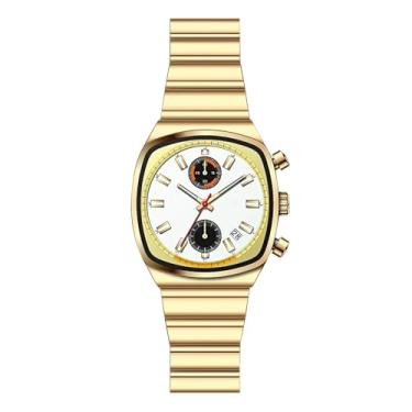 Imagem de Gosasa Relógio masculino quadrado Fashion Business Luminoso à prova d'água com calendário e cronógrafo – Elegante relógio de pulso dourado e prata pulseira de aço inoxidável, Dourado, branco, Negócios