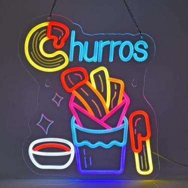 Imagem de JULHOVR Letreiro De Neon Churros, Luzes Penduradas, Decoração Parede Para Restaurante, Loja, Barraca Comida, Caminhão, Loja Sucos, Mercado, Festa, Casa, Alimentado Por Usb, Ultra Brilhante E Reguláv