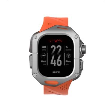 Imagem de Aulumu Capa de titânio A01 com pulseira para Apple Watch Ultra de 49 mm | Design luxuoso | Apenas para Apple Watch Band Ultra 1/2/3 de 49 mm | Capa de titânio com pulseiras laranja