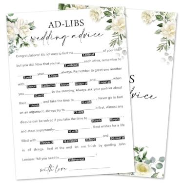 Imagem de Jogos de chá de panela de eucalipto 30 convidados, ad-libs conselhos de casamento jogos de noiva para chuveiros, conselhos de rosa branca e desejos para o Sr. e Sra. Artigos de atividade de festa de