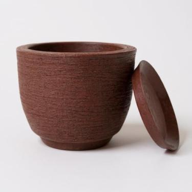 Imagem de Vasos para plantas e flores cone redondo em polietileno com prato textura jateada (Marrom, Medio)