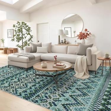 Imagem de COZYLOOM Tapete de área grande, 22 x 30,5 cm, vintage, antiderrapante, lavável e dobrável, tapete tribal retrô, revestimento de piso interno macio que não cai, tapete impresso fino para espaços