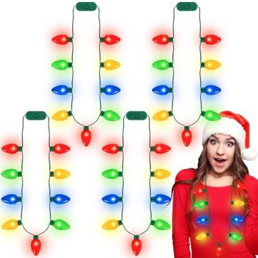 Imagem de 4pcs Light Up Christmas Necklace, Christmas Necklace, Colorful Christmas Accessories for Women, 9 LED Bulbs Necklaces with 3 Flash Modes, Suitable for Xmas New Year Party Favor Supplies Accessories