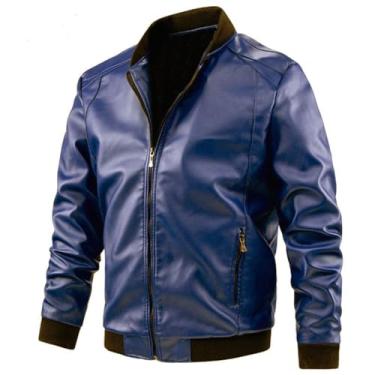 Imagem de Jaquetas De Couro Masculinas - Jaqueta Plus Size Jaqueta Masculina De Mangas Compridas Casaco De Couro Casual Motocicleta Biker Casaco Cor Sólida, Navy, M