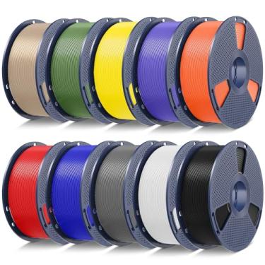 Imagem de SUNLU Pacote de filamentos de impressora 3D PLA+2.0, filamento PLA+ de atualização de 10 kg 1,75 mm, filamento PLA Plus multicolorido, carretel de 1 kg, pacote com 10, preto + branco + cinza + azul +