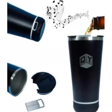 Imagem de Copo Térmico 5 em 1 com Caixa de Som Bluetooth LED e Abridor A Revolução da Sua Festa!(PRETA)