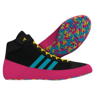 Imagem de adidas Tênis de luta livre HVC juvenil, Preto/Ciano/Rosa, 38