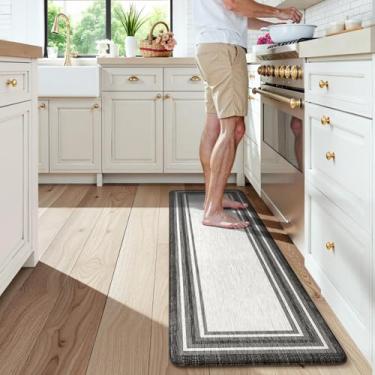 Imagem de KIMODE Tapete antifadiga estilo casa de fazenda, 43,9 cm x 149,9 cm, acolchoado, antiderrapante, impermeável, com espuma confortável para lavanderia, escritório, pia ou mesa, preto