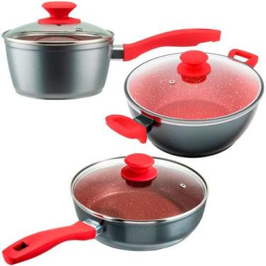 Imagem de Jogo de Panelas Philco Antiaderente Redstone 3 Peças Tampa em Vidro - 