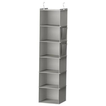 Imagem de Llazsybz Prateleira de Armazenamento de Armário Suspenso, Prateleiras Suspensas, Respiráveis, Simples, Portátil, Guarda-roupa Suspenso, 6 Prateleiras para Escr, cinza