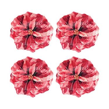 Imagem de UP Poinsétias Pratos de sobremesa de melamina, pequenos pratos de servir em formato floral, para aperitivos, lanches e acompanhamentos, vermelho, 18 x 18 cm, conjunto de 4