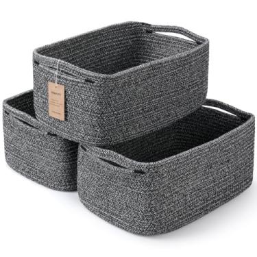 Imagem de Maxuni Pacote com 3 cestas de armazenamento para organizar | Cesta de brinquedo de prateleira de tecido | Cestas de corda para presentes vazias | Caixas organizadoras de armário com alças | Caixa
