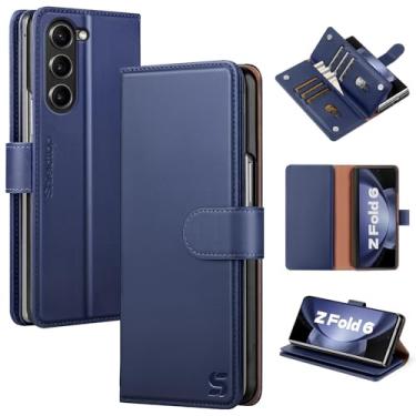 Imagem de Shieldtop Capa carteira compatível com Samsung Galaxy Z Fold 6 com suporte para caneta S, capa de telefone de couro PU com bloqueio de RFID, capa flip com alça de pulso com zíper, compartimentos para