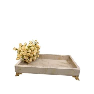 Imagem de Bandeja Para Penteadeiras 25x15 Efeito Mármore Bandeja Organizadora(Rose com dourado,COM O PÉ)