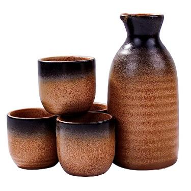 Imagem de Conjunto de saquê japonês de cerâmica, 1 pote de saquê e 4 xícaras de saquê